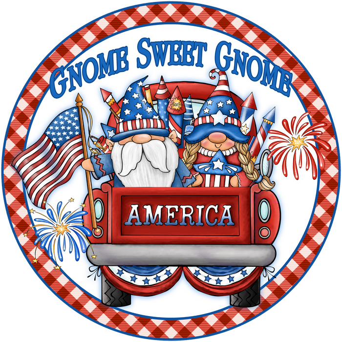 041 Patriotic Sign, Gnome Sweet Gnome, American Flags, Wreath Center, Wreath Attachment
