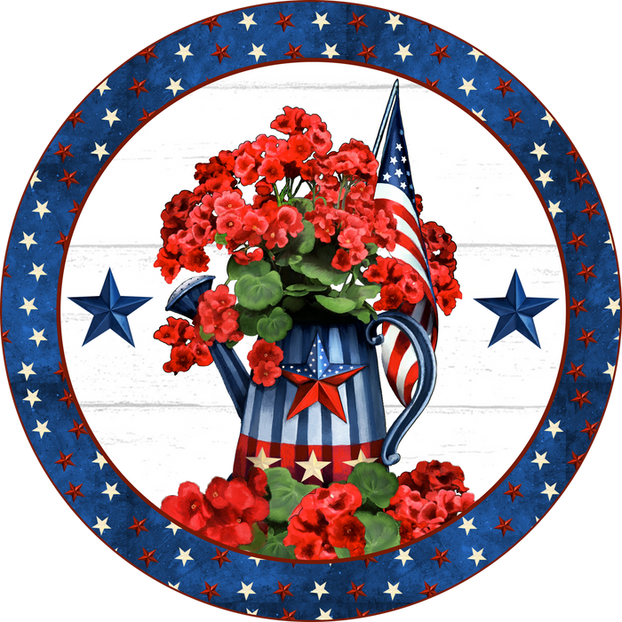 074 Patriotic Sign, Stars, American Flags, Wreath Center, Wreath Attachment