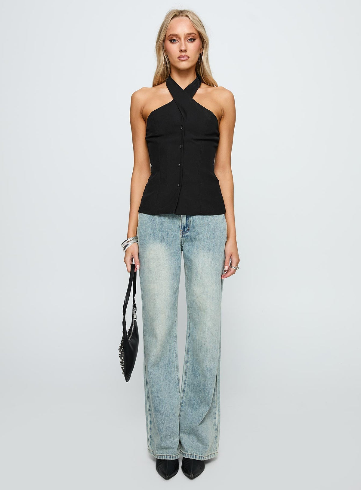 Light Is Coming Cross Detail Top Black