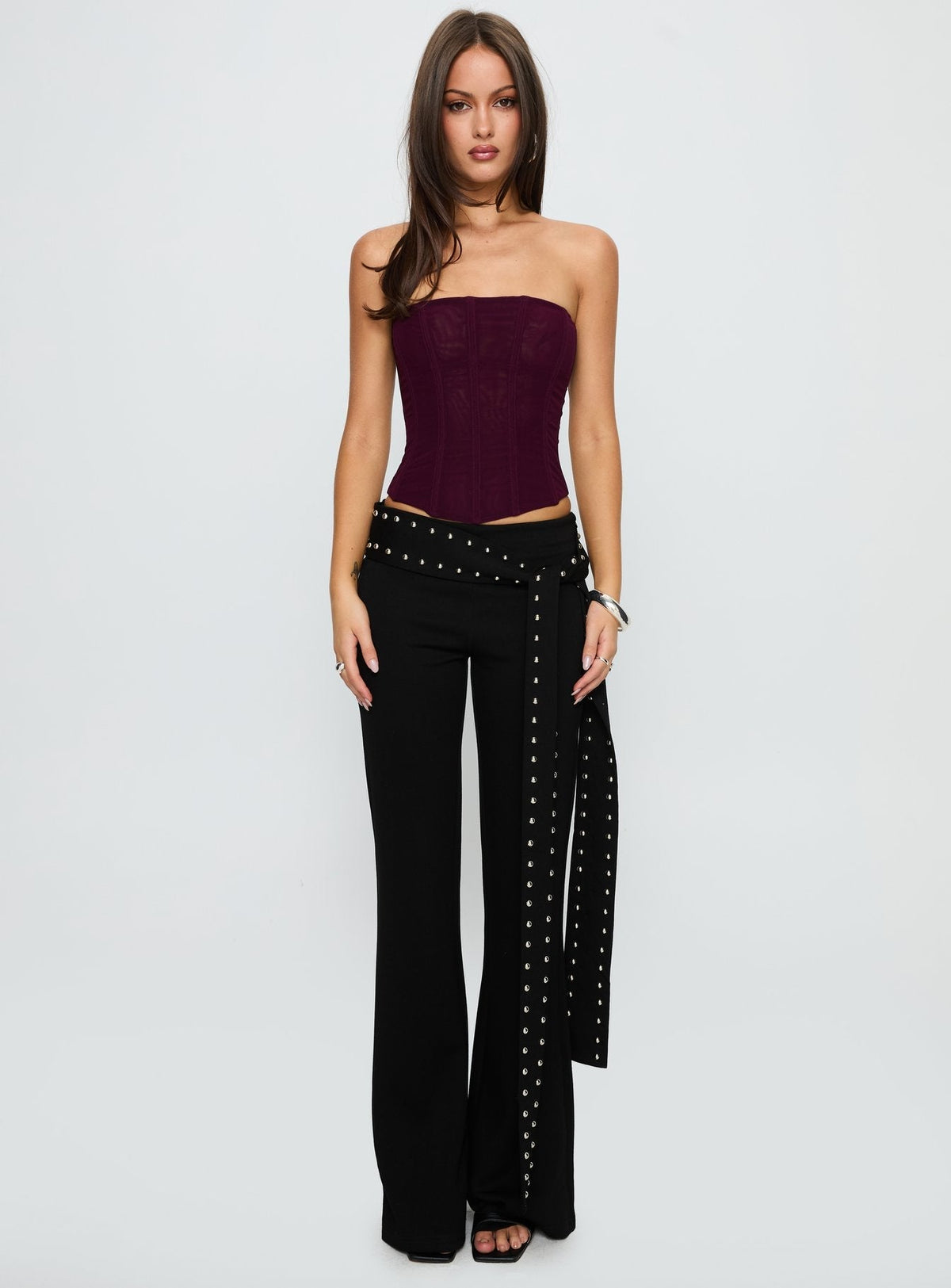 Oscuro Longline Mesh Corset Top Currant