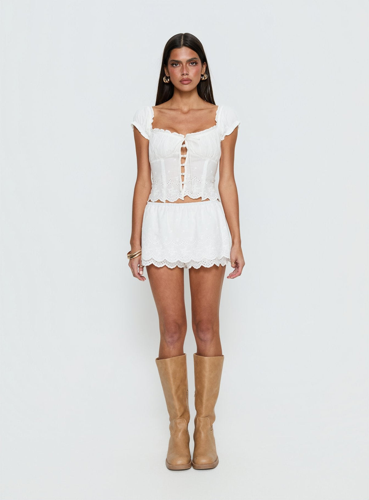 Twin Spirit Off Shoulder Broderie Top White