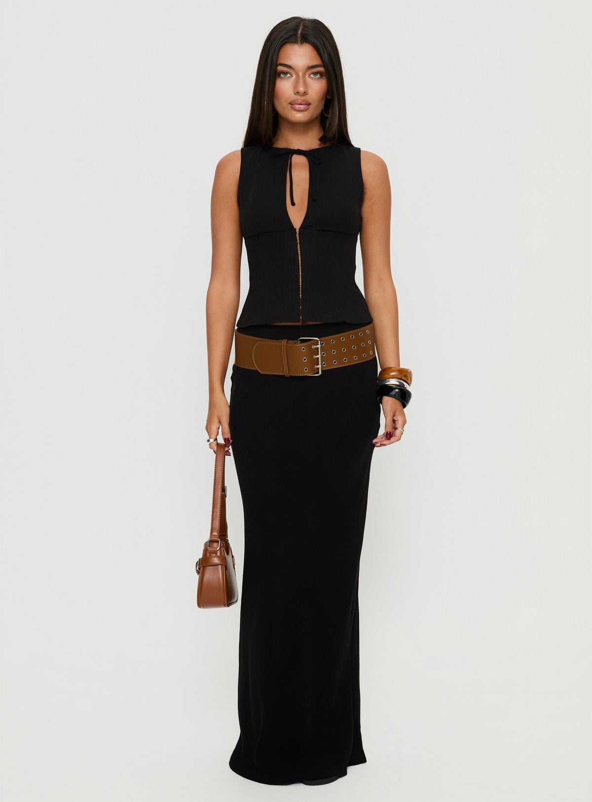 Alissea Keyhole Linen Blend Top Black