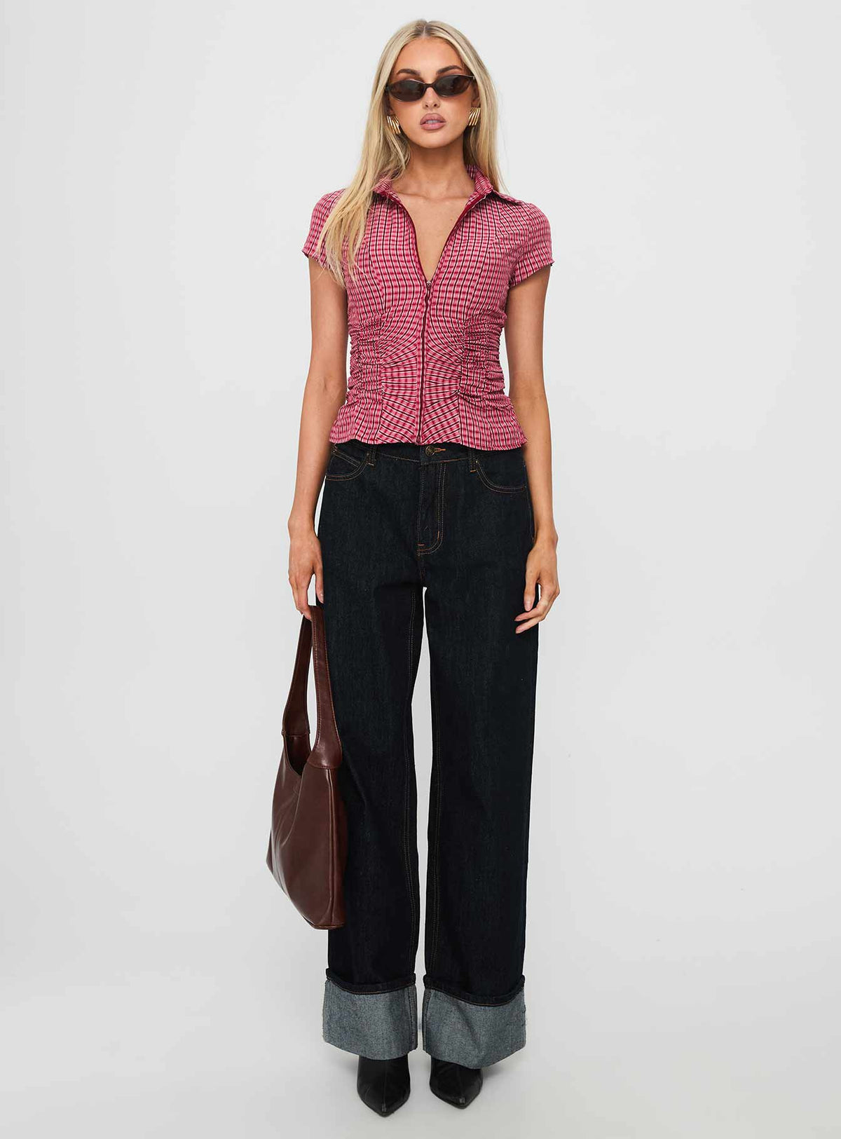 Meryn Ruched Top Red Check