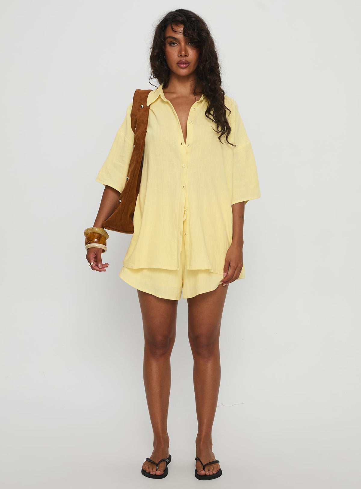 Peni Linen Button Down Top Yellow