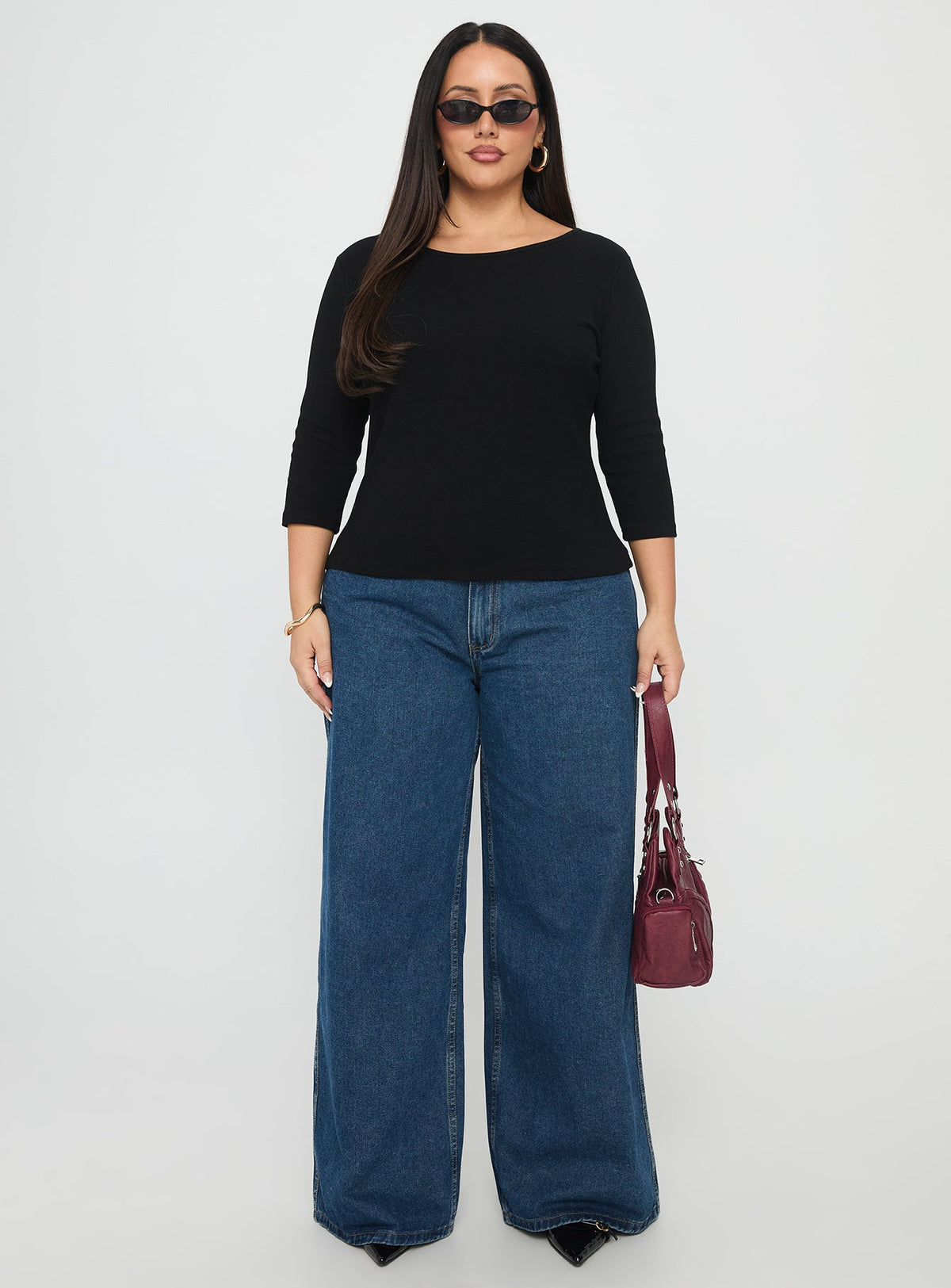 Elaia 3/4 Sleeve Top Black Curve