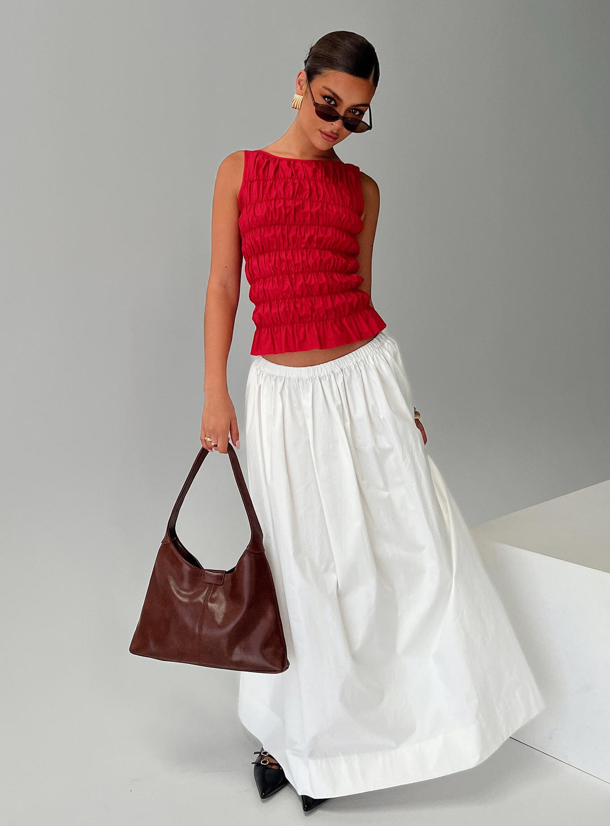 Marleene Shirred Top Red