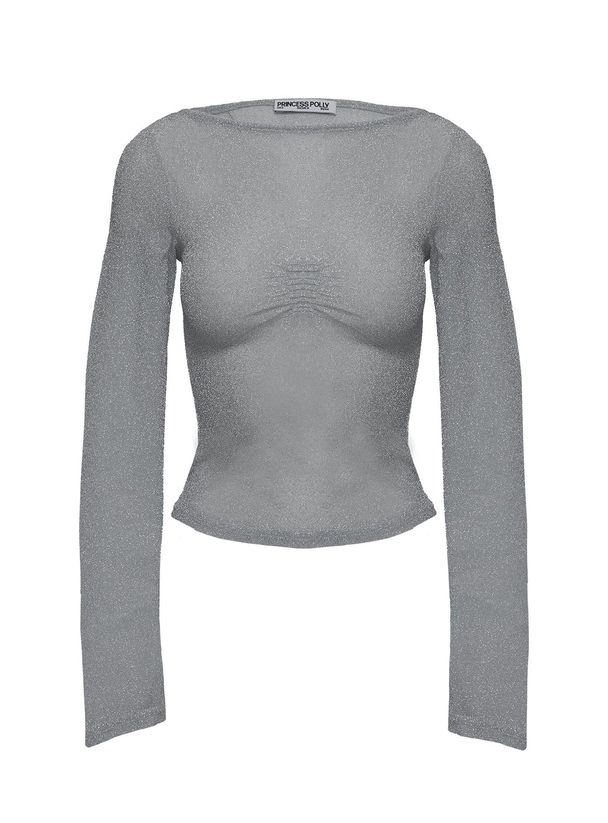 Crystal Clear Long Sleeve Mesh Top Silver