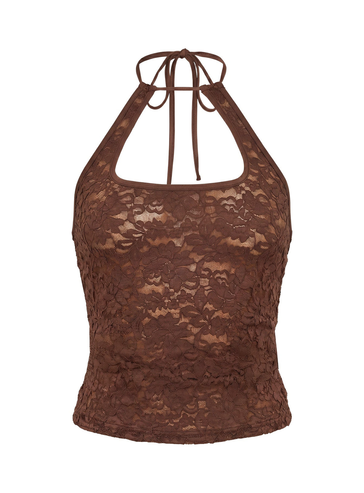 Janais Lace Tie Neck Top Chocolate