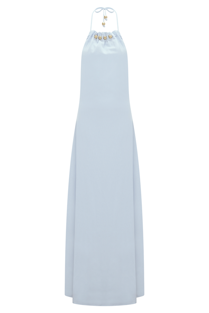 Abeda Cotton Maxi Dress With Hardware - Pale Blue