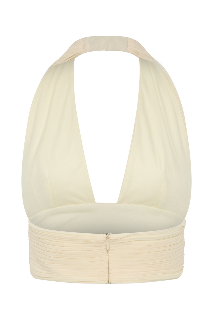 Amaris Sleeveless Plisse Halter Top - Lemon