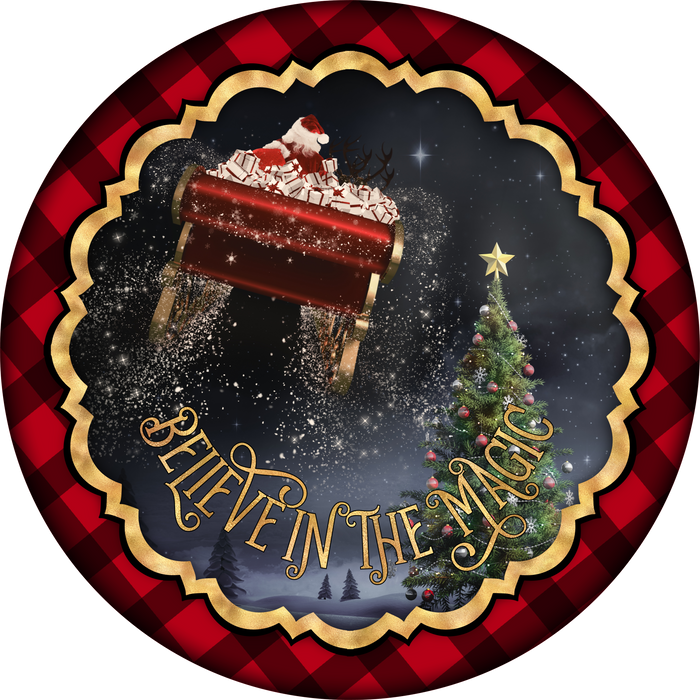 C088 Believe in the Magic Sign, Christmas Sign, Wreath Sign, Wreath Center