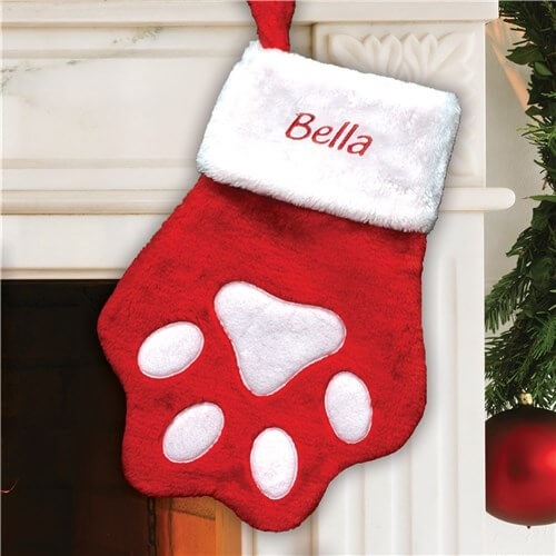Embroidered Red Paw Christmas Stocking