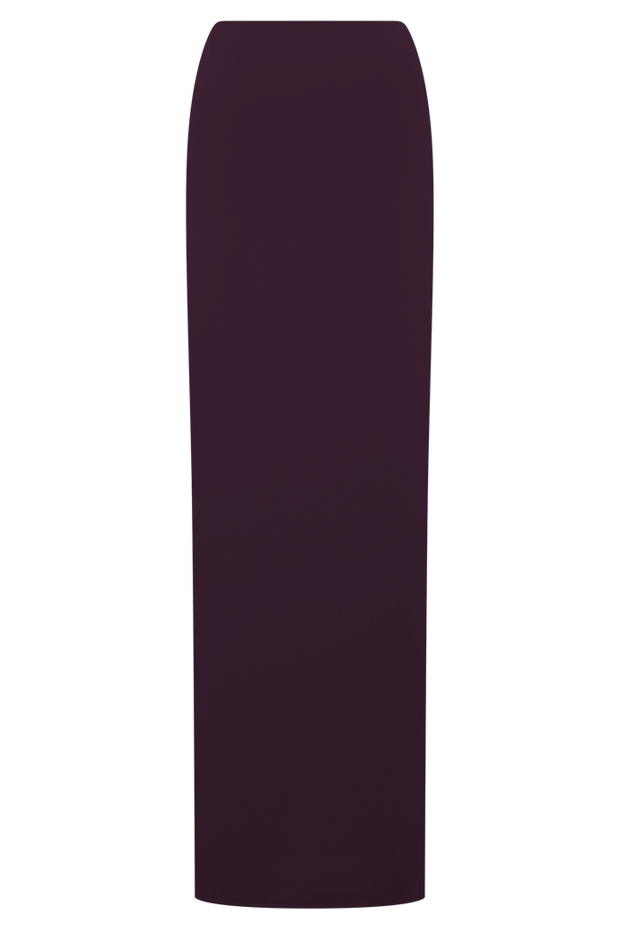 Erina Slinky Ruched Maxi Skirt With Hardware - Aubergine