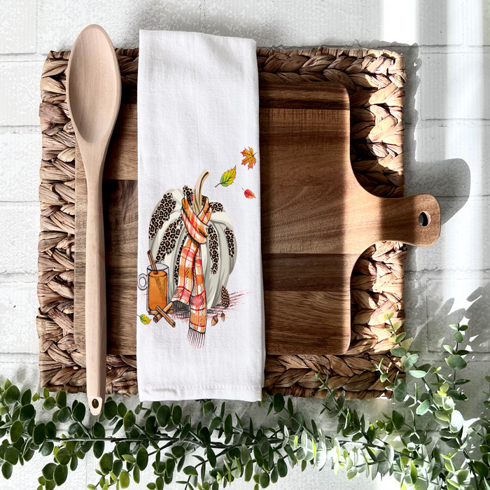Fall Pumpkin Scarf Tea Towel, Fall Kitchen Décor, Fall Party Décor