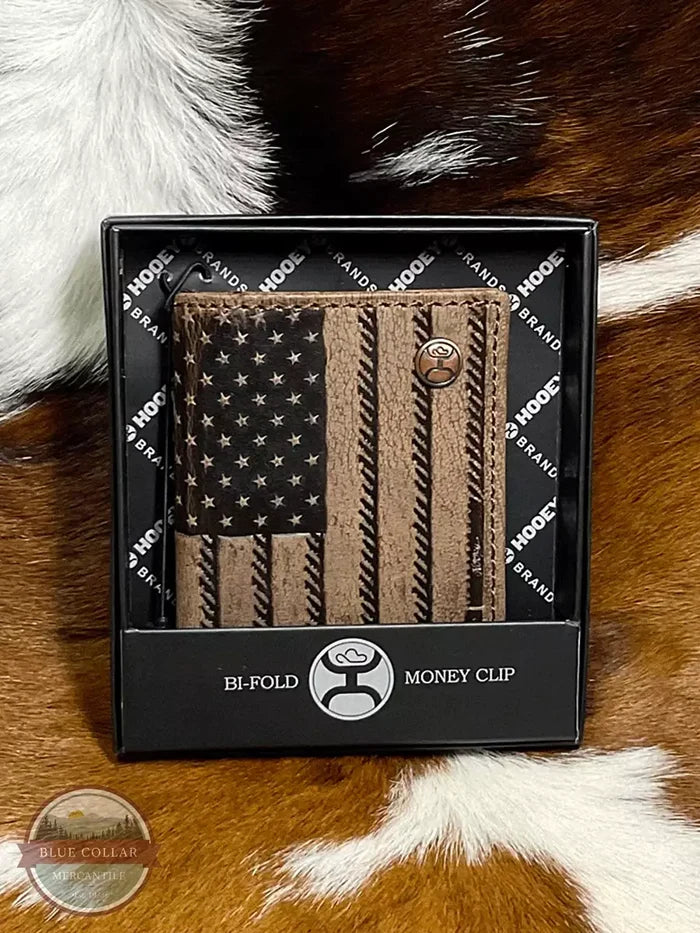 Hooey HFW003-BRBK Liberty Roper Bi-Fold Wallet Money Clip In Box View