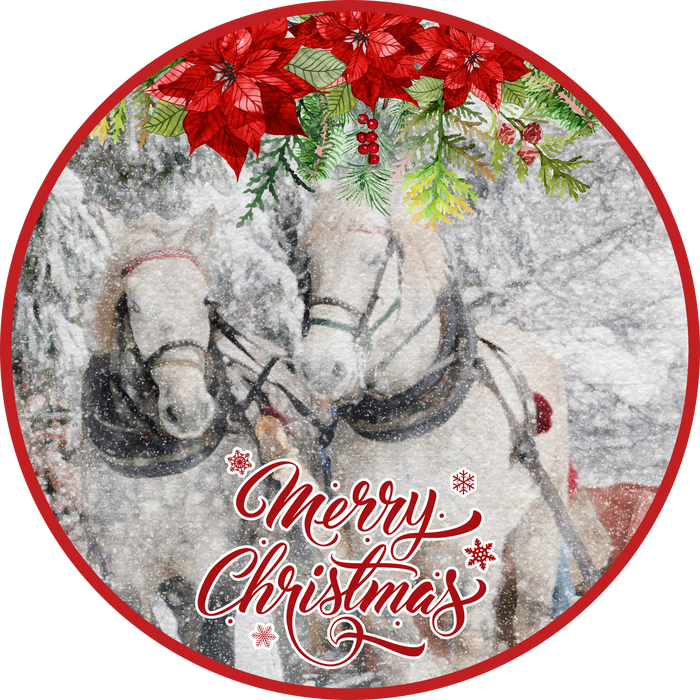 Merry Christmas Sign, Christmas Sleigh, Horses, Holiday Sign, Christmas Sign, Wreath Sign, Wreath Center