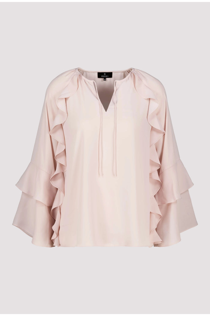 Monari 809721 Blouse Rosewater with ruffle sleeves by Monari, shop the vendor at Dotique for elegant tops