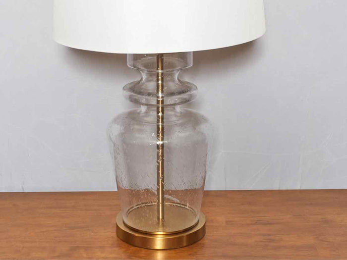 Seeded Glass Brass Base White Shade Table Lamp