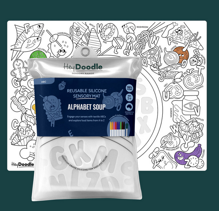 Sensory Alphabet Soup Hey Doodle Reusable Mat
