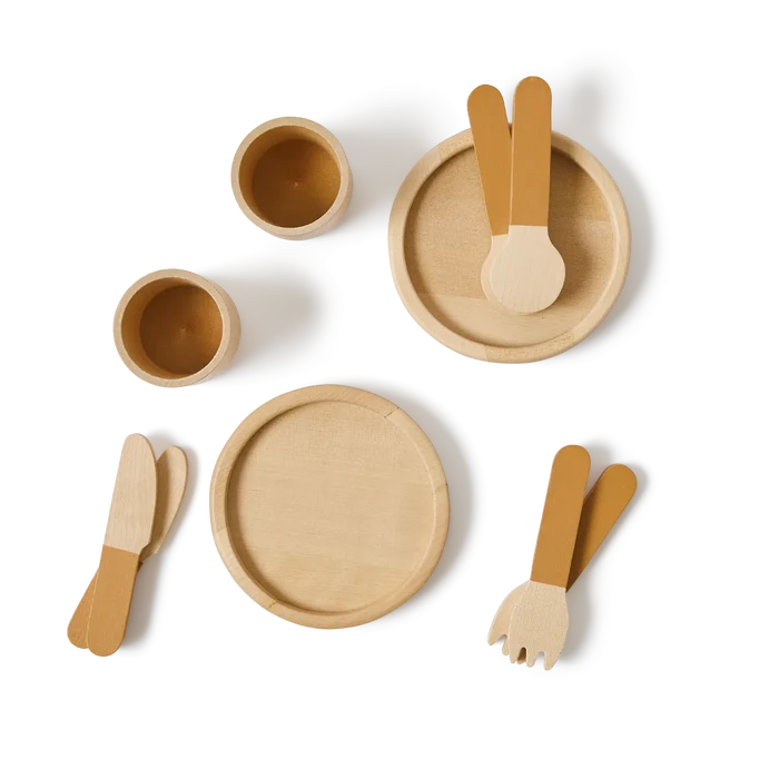 Tableware, 10 pcs, Handpainted, Yellow PLAY tableware-mustard-natural-wood flexa-com.myshopify.com