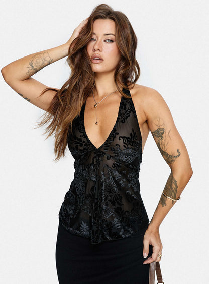 Eccentric Halter Top Black