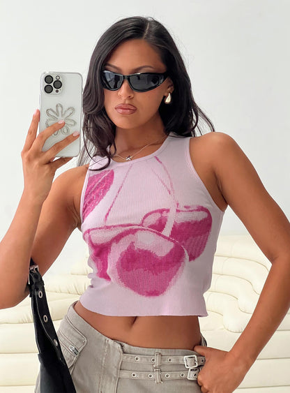 Halftone Cherry Graphic Top Pink