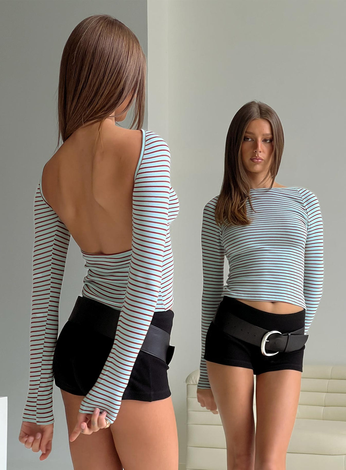Rixie Long Sleeve Top Blue / Brown Stripe