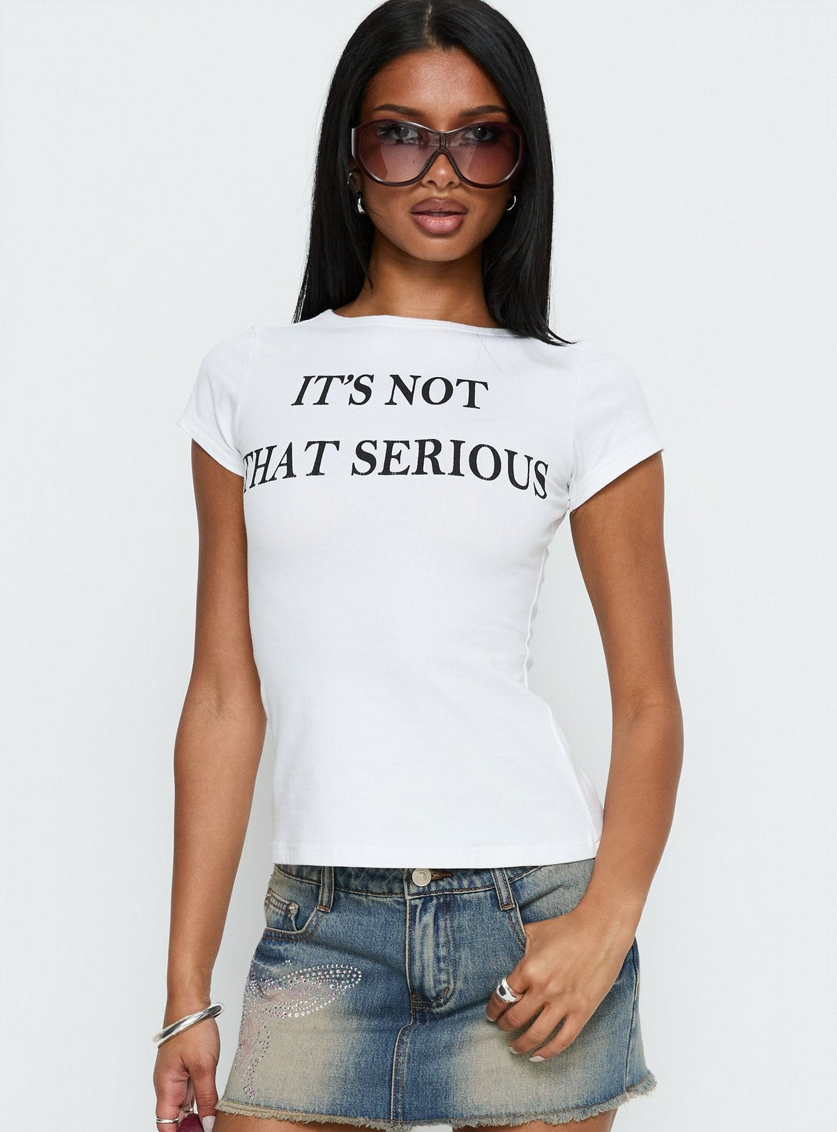 It's Not That Serious Graphic Baby Tee White / Black