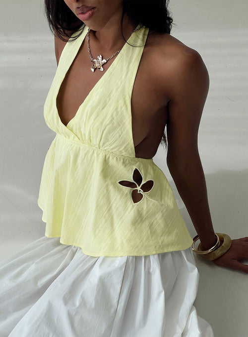 Just Want You Halter Floral Cut Out Top Yellow