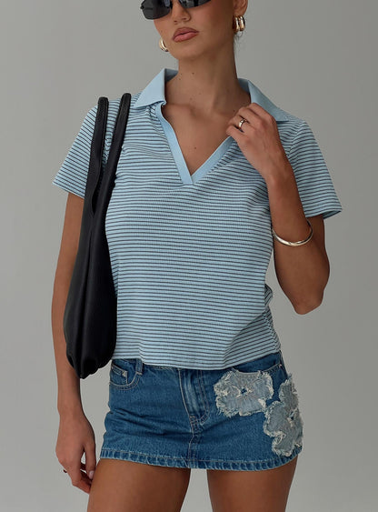 Ralphy Collared Top Blue Stripe
