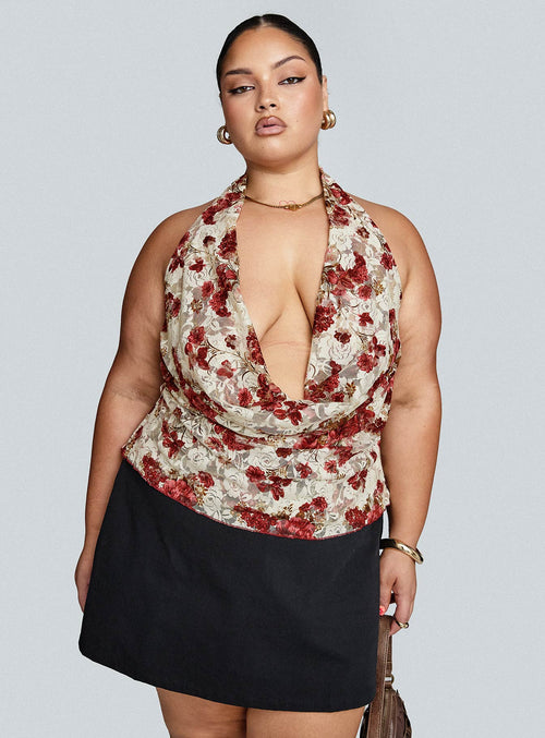 Capulet Halter Cowl Top Floral Curve