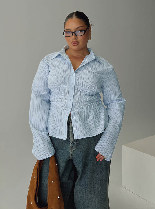 Liesel Shirred Long Sleeve Top Stripe Curve