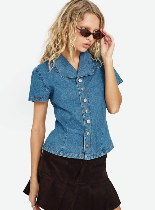 Ellix Button Up Top Blue Denim