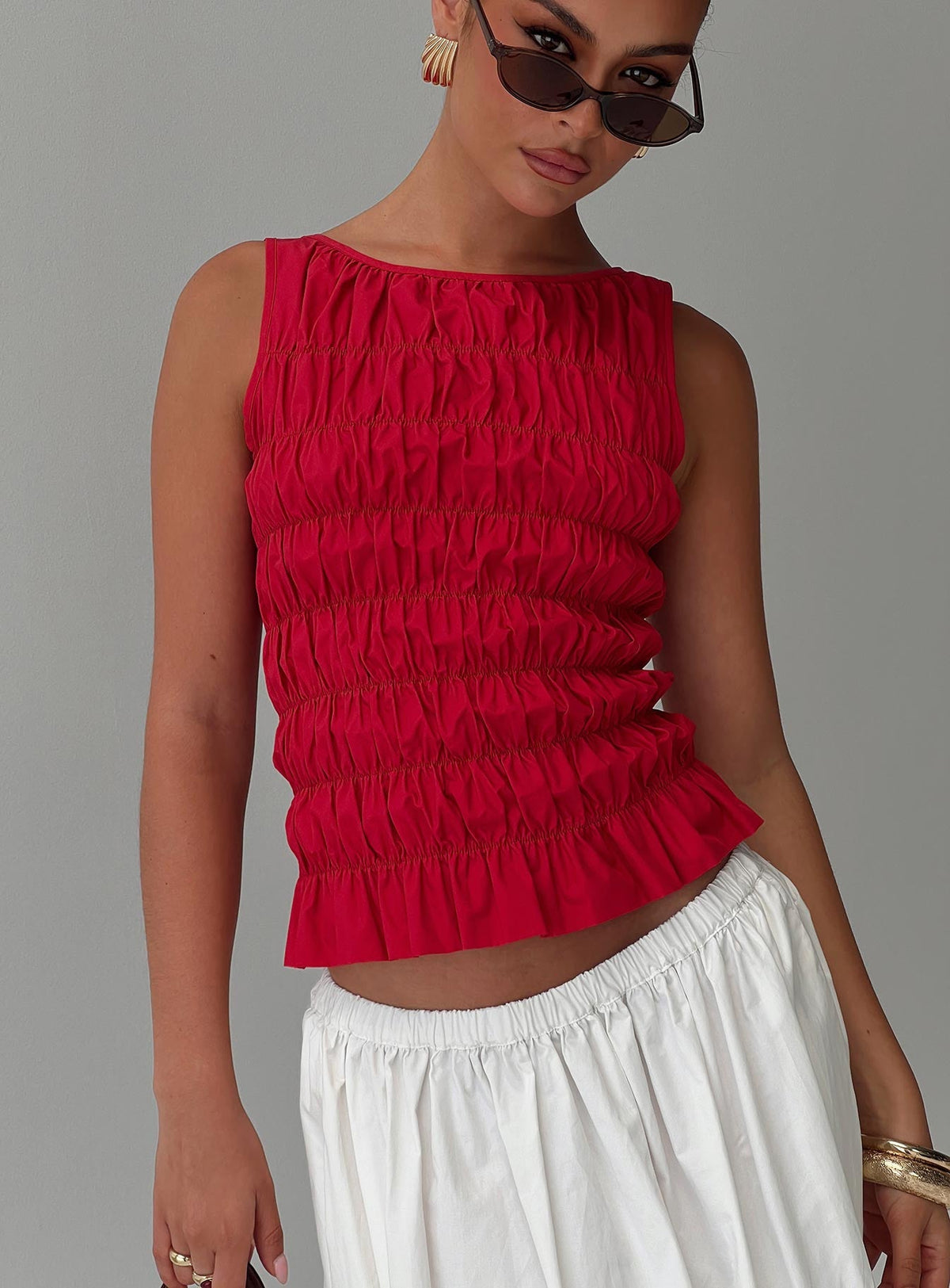 Marleene Shirred Top Red