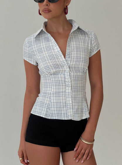 Cottesloe Blouse Top Blue Check
