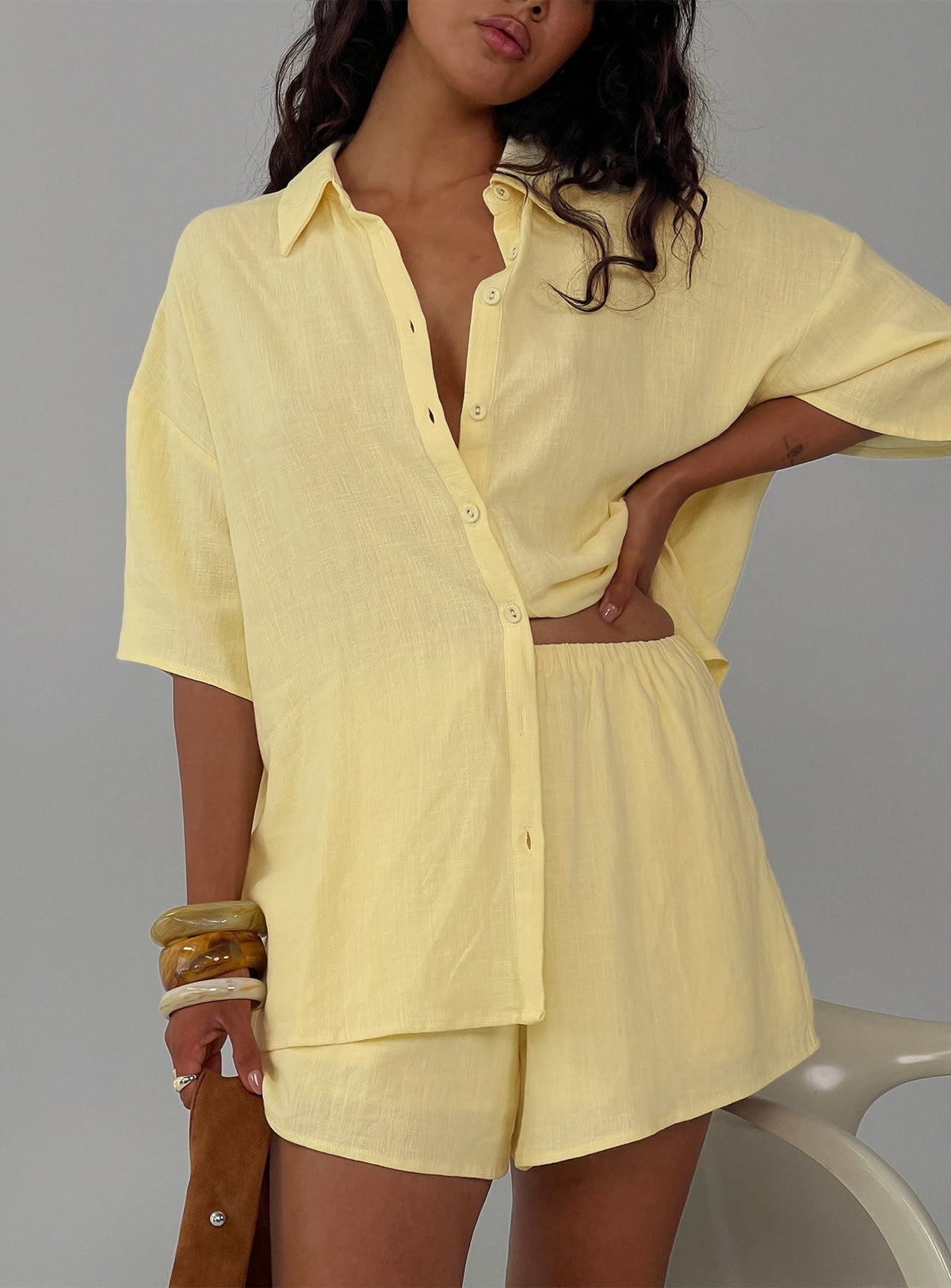 Peni Linen Button Down Top Yellow