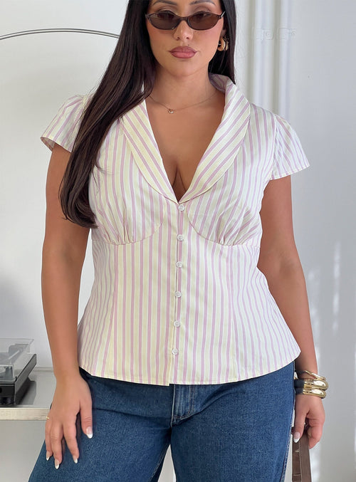 Ellis Island Collared Top Pink Stripe Curve