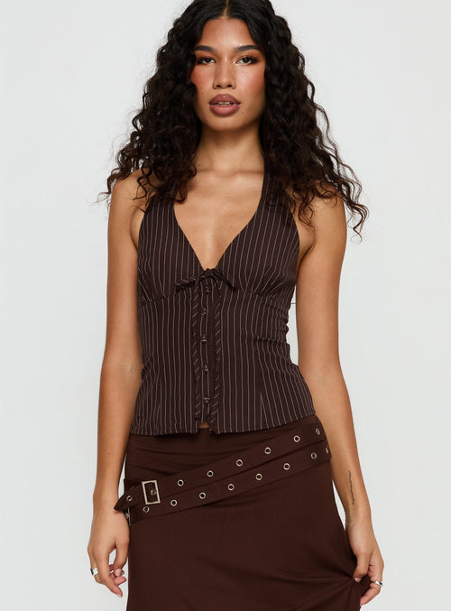 Nickole Halter Tailored Top Brown Stripe