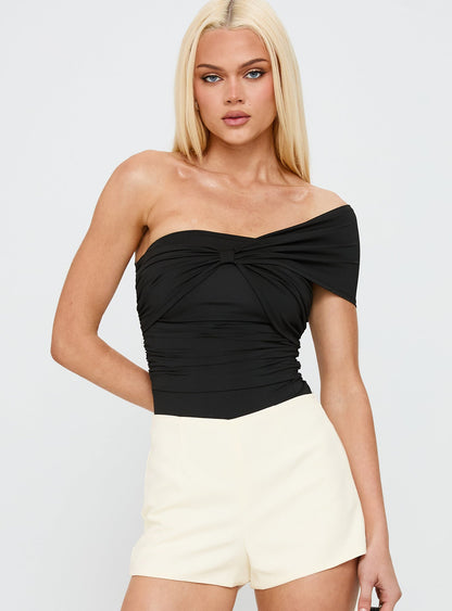 The Real Thing One Shoulder Bodysuit Black