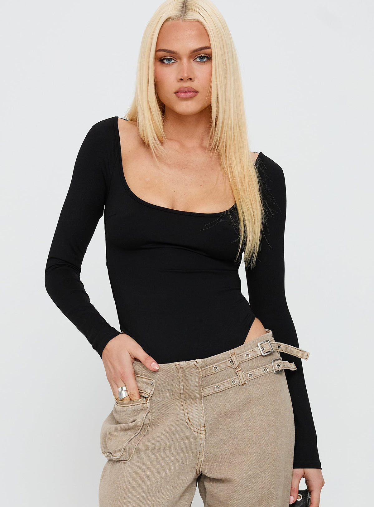 All Tied Up Long Sleeve Bodysuit Black