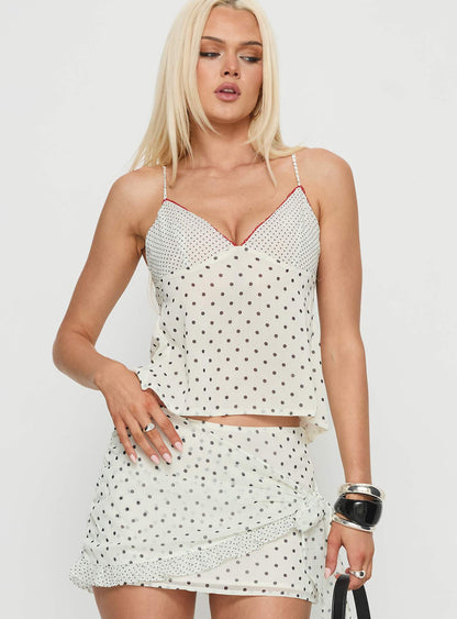 Tanelle Spliced Tank Top White Polka Dot