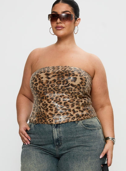 Learn To Fly Strapless Sequin Top Leopard Curve