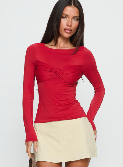 West Wing Long Sleeve Twist Bust Top Red