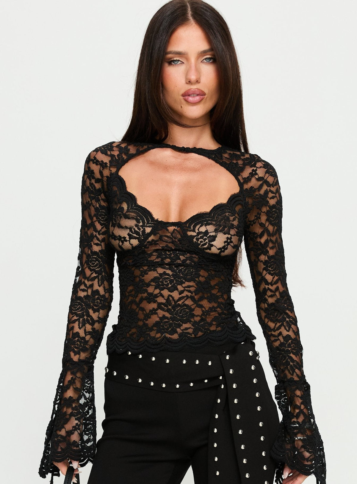 Karmel Lace Long Sleeve Top Black