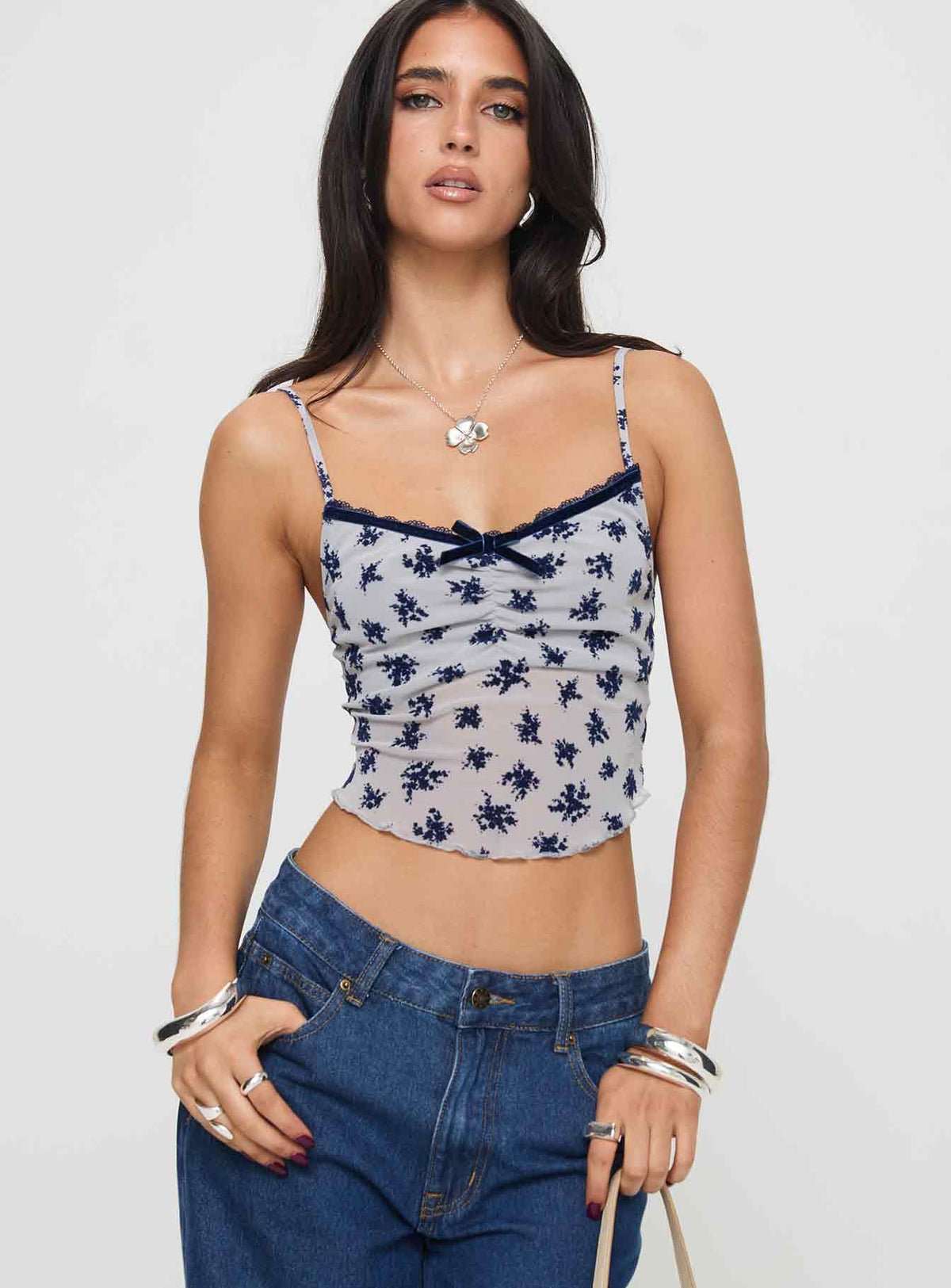 Norde Top Floral Cluster Pale Grey