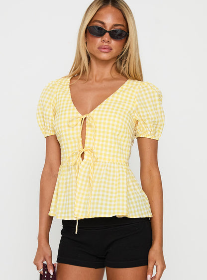 Carmelah Tie Up Top Yellow Check