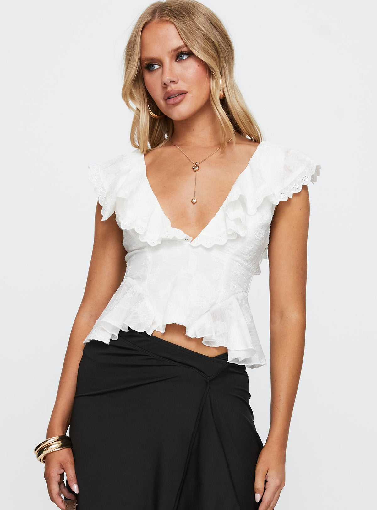 Thespian Embroidered Top White