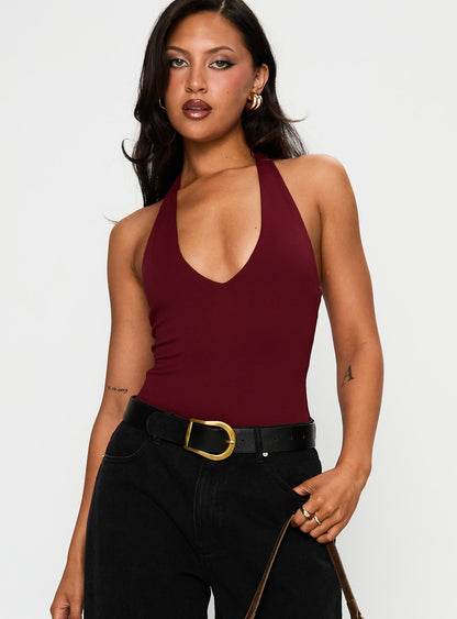 Someone New Halter Bodysuit Burgundy