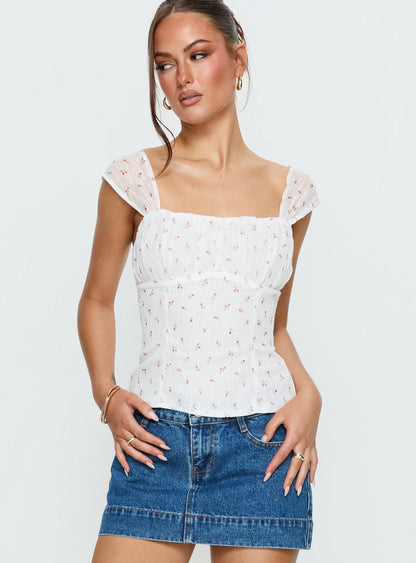 Orvena Square Neck Top White Floral