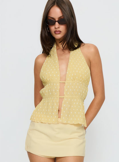 Ellice Backless Halter Top Lemon / White Polka